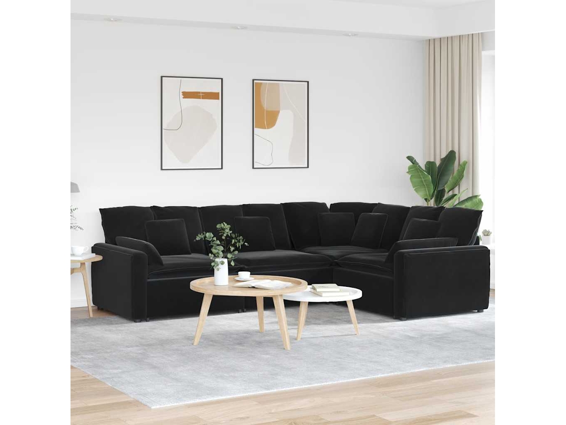 Vidaxl Sofá Modular Com Almofadas Veludo Preto
