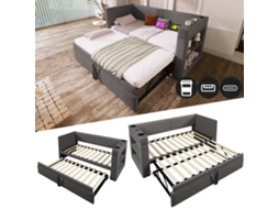 Cama Dia Cinza 90x200cm Estofada, Sofá-cama, Usb-c, Porta-copos, Linho (s/ Colchão). -op