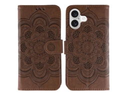 Capa Para Iphone 17 Em Couro Com Estampa De Mandala Solar Em Relevo.