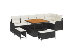 Conjunto 9 Sofá De Jardim Vidaxl Preto Vime Pe (100 X 100 X 71 Cm)