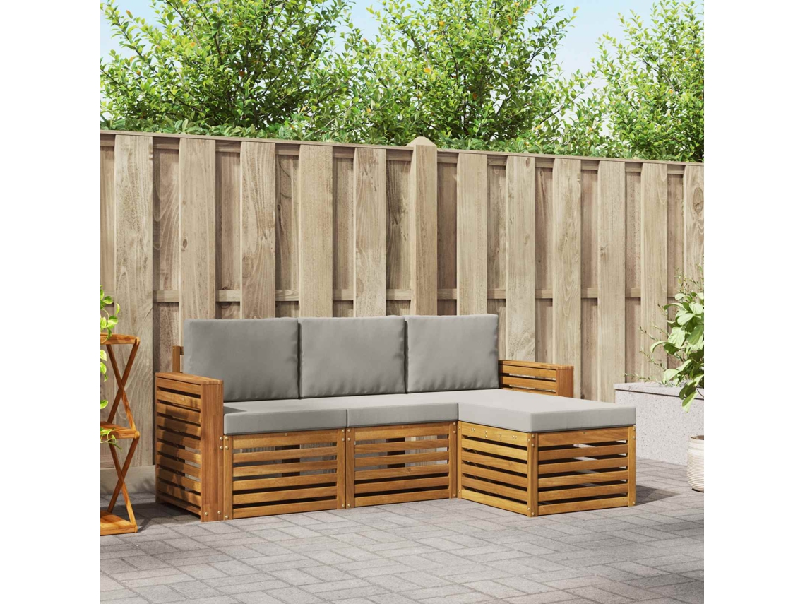 Vidaxl Conjunto De Sofás Para Exterior 4 Pcs Cinza Natural E Claro