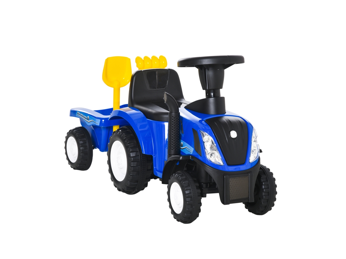 Trator com Reboque Infantil PP, Metal cor Azul 91x29x44 cm HOMCOM