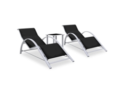 Vidaxl Espreguiçadeiras Com Mesa 2 Pcs Alumínio Preto