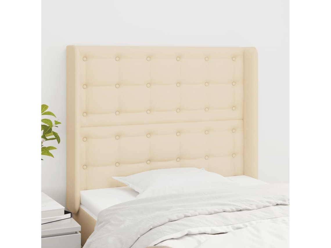 Vidaxl Cabeceira De Cama C/ Abas Tecido 83x16x118/128 Cm Creme