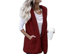 Chaleco Sem Mangas de Lã Teddy Bear para Mulher Abrigo Aconchegante Inverno Vinho Tinto Forro Polar Jaqueta Leve