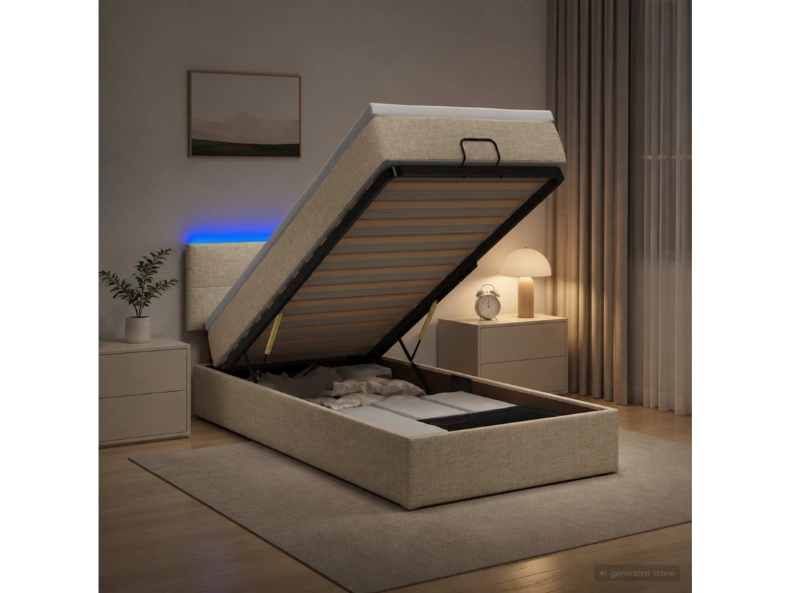 Vidaxl Cama Ottoman Com Colchão E Led Creme 100 X 200 Cm Tecido