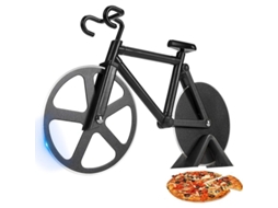 2026 cortador de Pizza em Forma de Bicicleta com Rodas de Aço Inoxidável e Suporte Preto