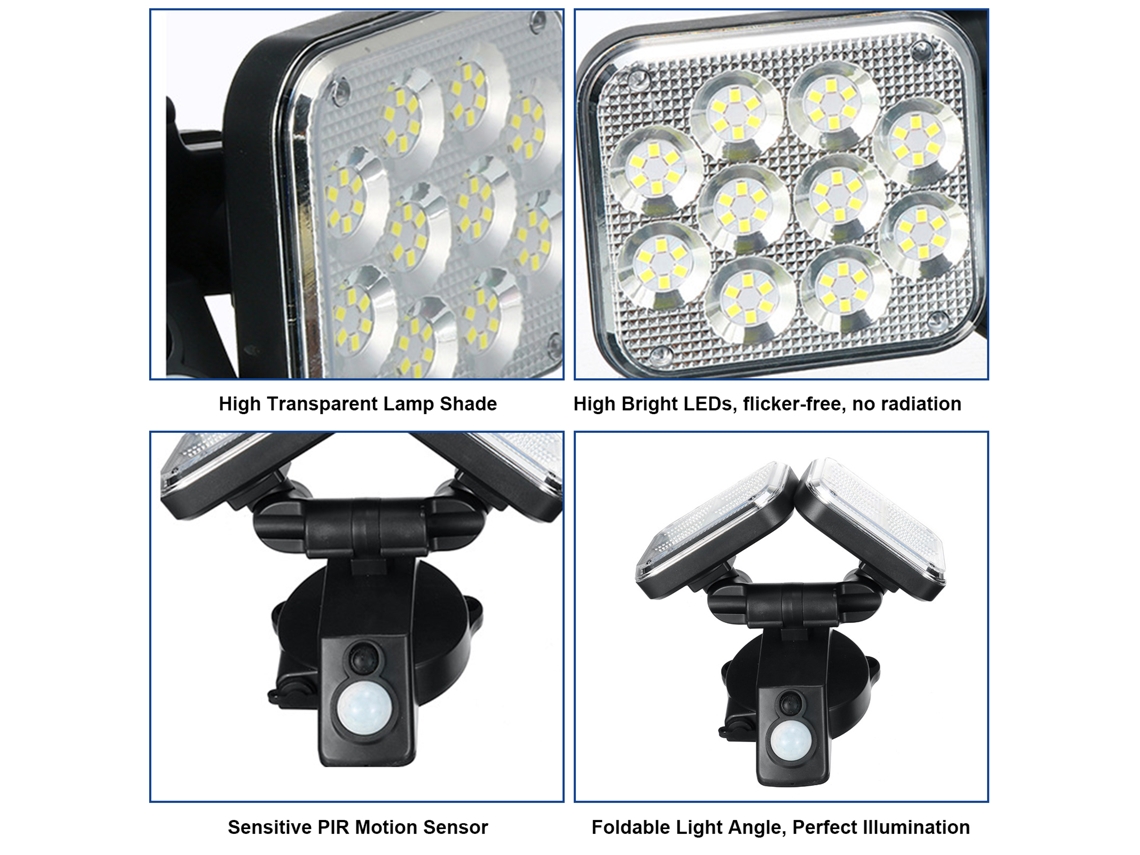 2026 luz Solar de 100 Leds Tipo Separado com Sensor Pir Modos de Iluminação Ip65 para Pátio Jardim