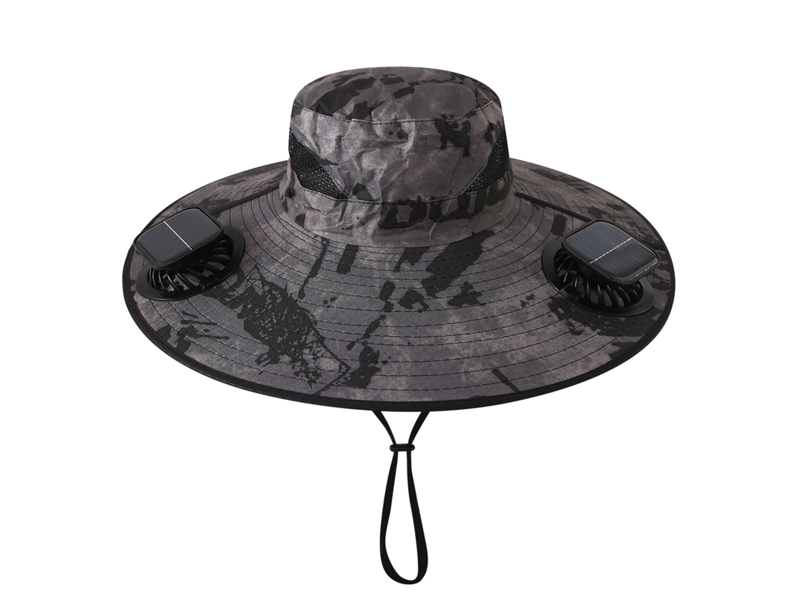 Chapéu com Ventilador Solar , Recarregável, para Pesca e Atividades Ao Ar Livre. MDUG (quadrado Camuflado Cinza Escuro)