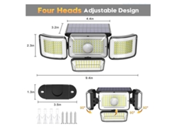 Luzes Solares Externas 288 LEDs com Sensor de Movimento 4 Cabeças IP65