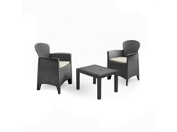 Conjunto de Jardim PROGARDEN Akita com 2 Cadeirões com Almofadas e 1 Mesa Cinzenta