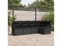 Vidaxl Conjunto De Sofá De Jardim 5 Unid. Preto Vime Pe