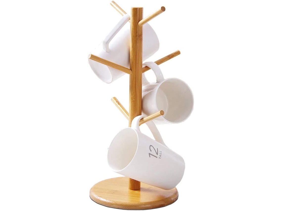 Suporte de Bambu para Canecas, Suporte para Chávenas de Café, Suporte para Chávenas de Café Secador com 6 Ganchos SUNNY SPACES