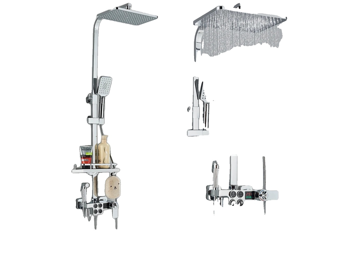 Misturador De Duche Termostático, Torneira De Banheira Com Chuveiro De Chuva, Eletricidade Inteligente, Chrome 4dt Oem