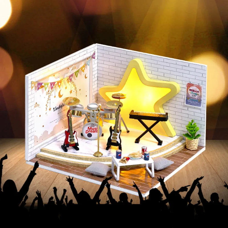 (qt008a Mini Casa De Bonecas Com Tampa) Modelo Diy Com Luz Led