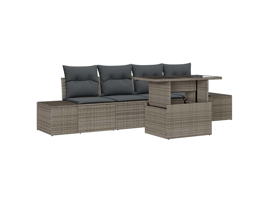 Conjunto 5 Conjunto De Sofá De Jardim Vidaxl Cinzento Vime Pe (100 X 55 X 73 Cm)