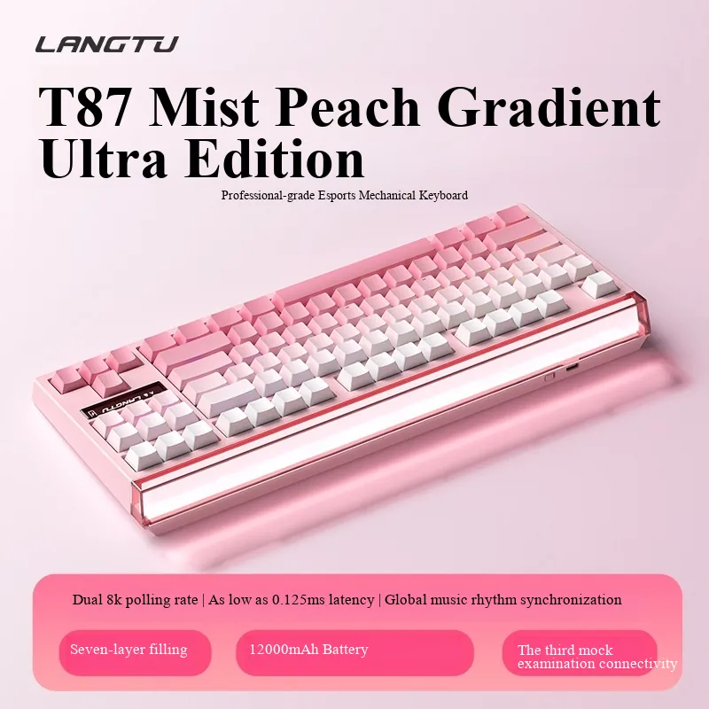 T87 Teclado Mecânico Personalizado Transparente - Gradiente De Pêssego Branco - Teclas Ttc Instantaneamente Ouro - Dual 8ku
