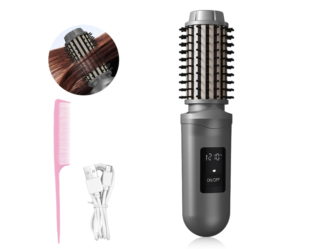Escova Onduladora Sem Fio Recarregável, 2em1, Tela Led, 3 Temperaturas, Portátil para Viagem STELASPLEN