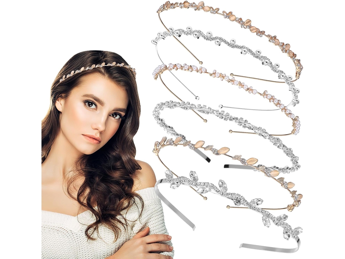De 6 Tiaras De Casamento Em Liga Metálica Com Strass, Pérolas E Cristais, 3 Prateadas E 3 Douradas.