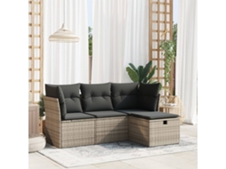 Vidaxl 4 Pcs Conjunto Sofás De Jardim C/ Almofadões Vime Pe Cinzento