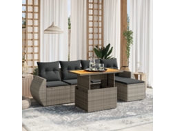 Vidaxl 6 Pcs Conjunto Sofás De Jardim Com Almofadões Vime Cinzento