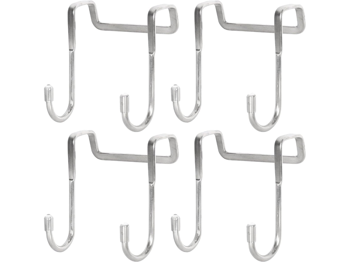 Conjunto de 4 Ganchos Porta Reversíveis em Aço Inoxidável Prateado, para Cozinha e Banheiro BRILVIBERA