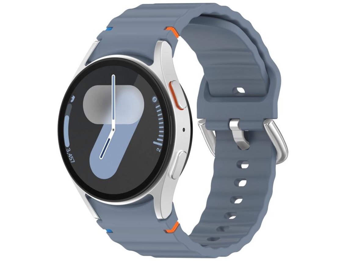 Bracelete para Samsung Galaxy Watch 7 Silicone com Grãos Ondeado Costurado e Fivela Prateada Azul XIAOMOYU (40/44mm)