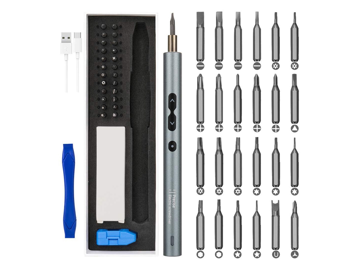 Yuru kit de Chave de Fenda Elétrica Mini 28 em 1 Recarregável Usb Sem Fio para Reparos de Celular Laptop Tablet