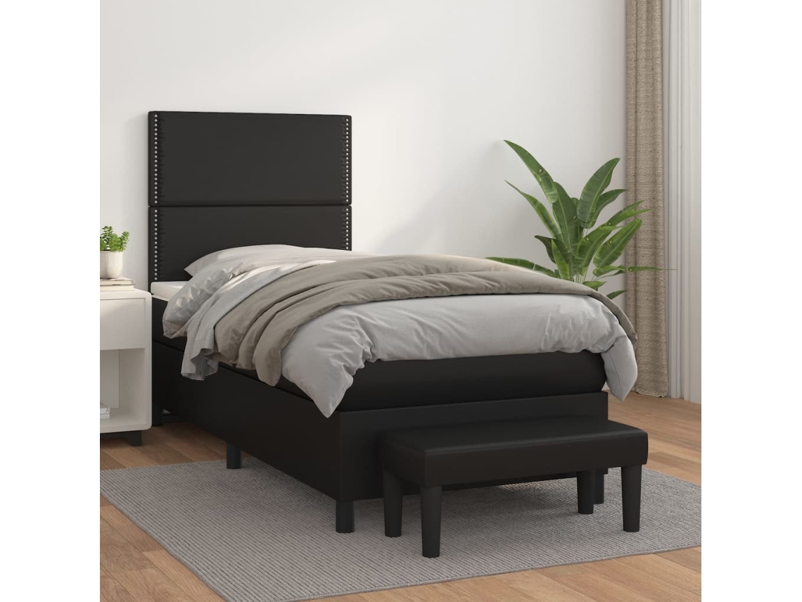 Cama Com Molas/colchão 100x200 Cm Couro Artificial Preto