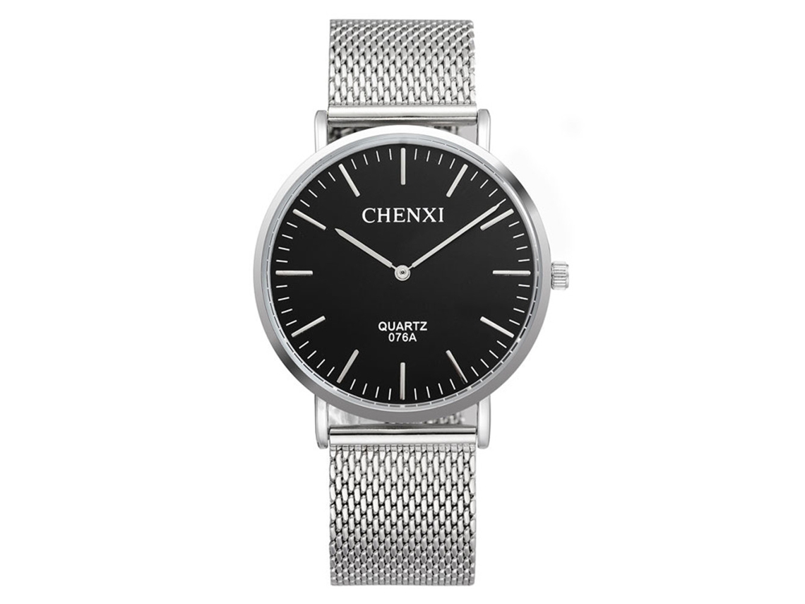 Relógio Masculino de Quartzo com Pulseira de Aço Inoxidável Resistente À Água 30m Preto