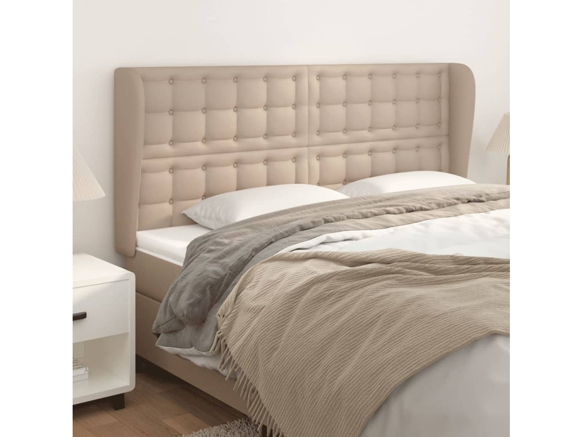 Vidaxl Cabeceira Cama C/ Abas Couro Artif. 203x23x118/128cm Cappuccino