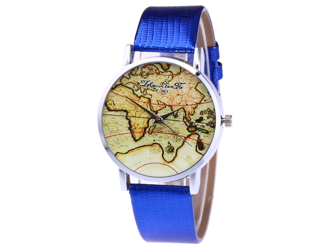 Relógio de pulso unissex moderno com pulseira de couro PU, mostrador redondo, quartzo (azul)