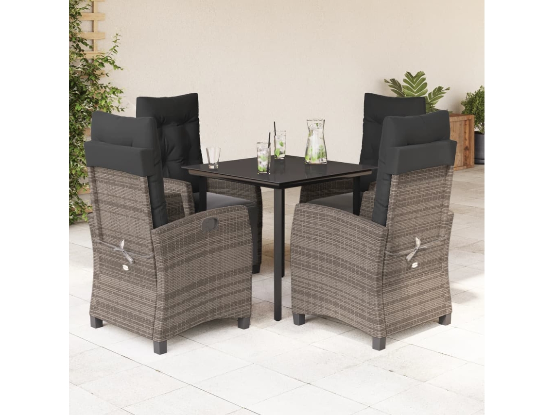 Conjunto 5 Peças Jantar P/ Jardim C/ Almofadões Vime Pe Cinza Dkd Home Decor