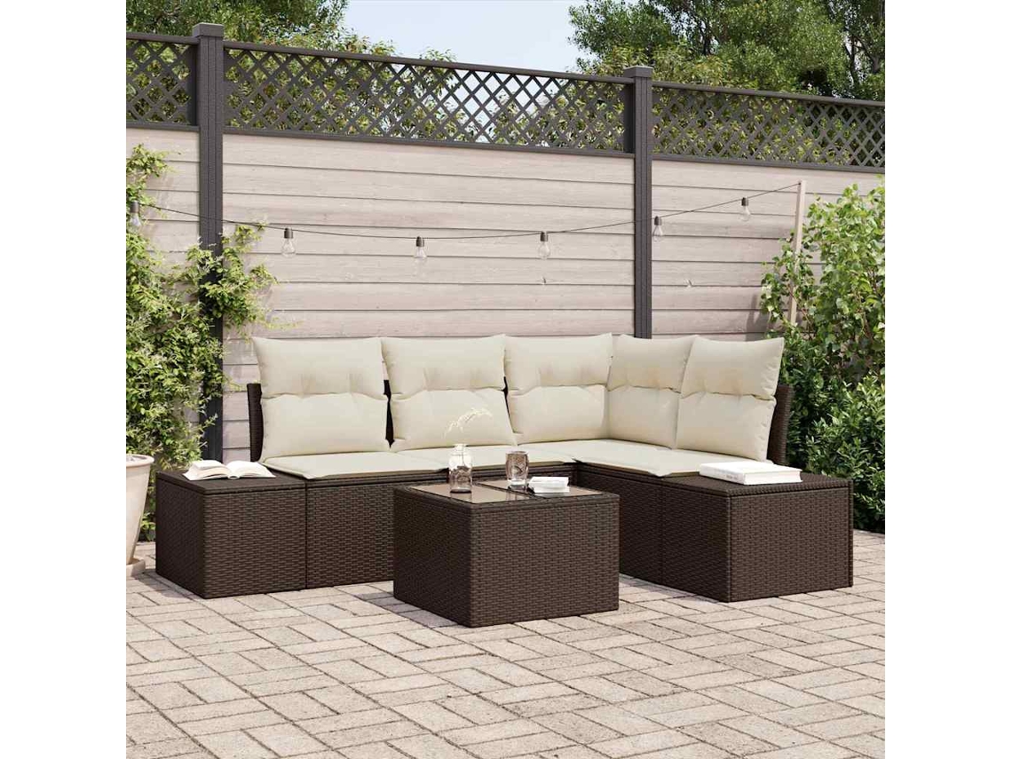 Vidaxl Conjunto De Sofá De Jardim Marrom E Creme Vime Pe