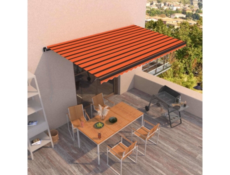 vidaXL Toldo retrátil manual 500x350 cm laranja e castanho