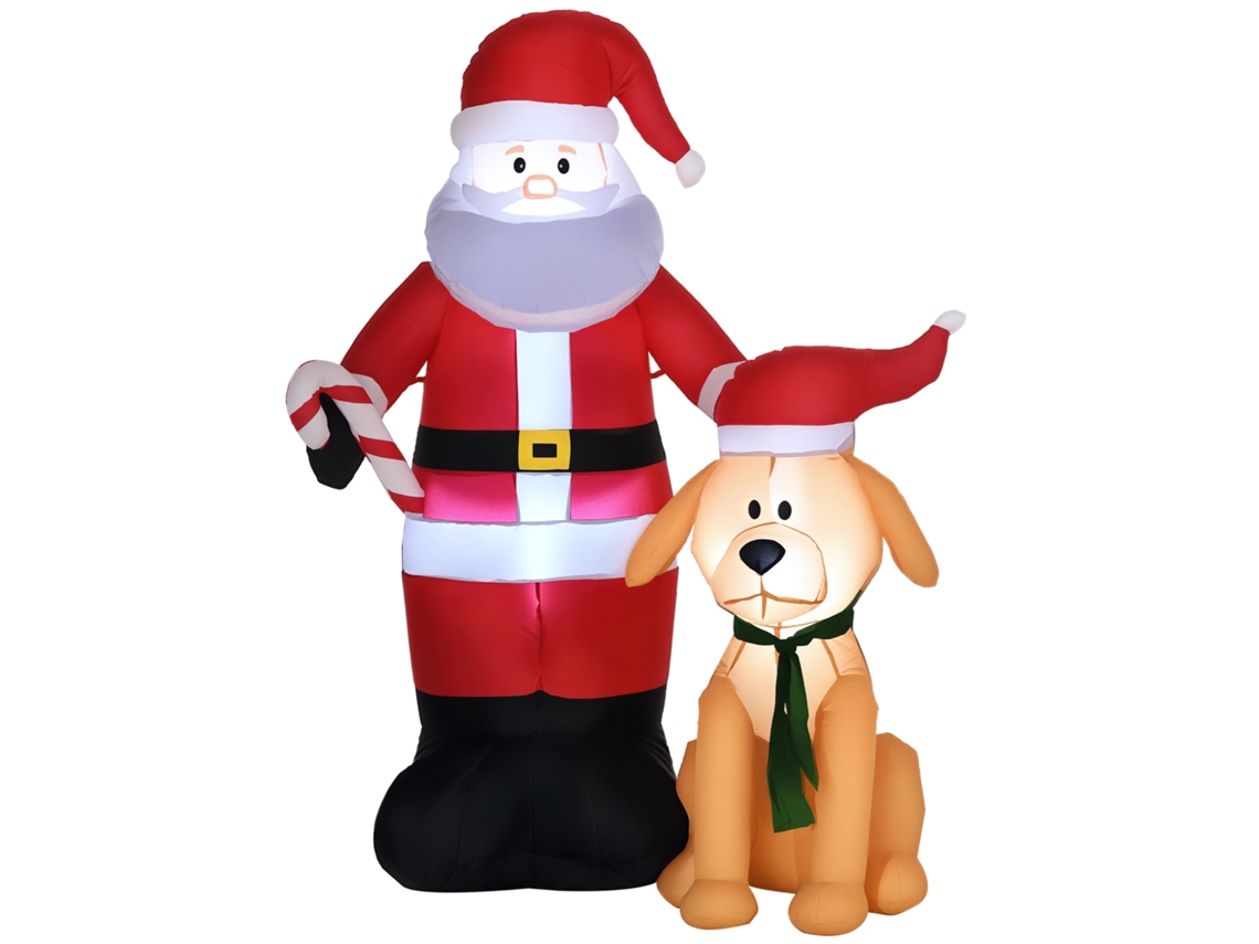 Papai Noel Inflável com Cão, 9 Luzes Led, Ip44, 117x80x157cm, Multicolor