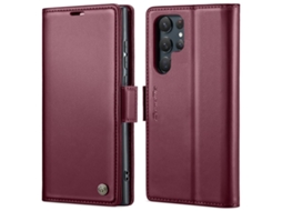 Capa Para Samsung Galaxy S22 Ultra 5g Borboleta Fivela Litchi Textura De Telefone De Couro Rfid Antirroubo Vinho Tinto