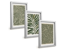 Composição De Quadros Padrões De Folhas Em Formas Onduladas Espelharte (3 Peças 20x30 Cm)