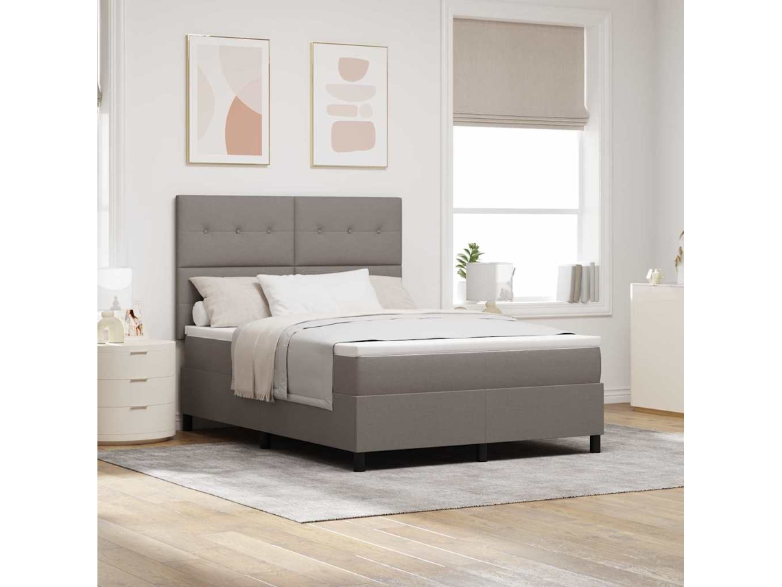 Vidaxl Cama Box Com Cabeceira Cinzento-acastanhado 140 X 190 Cm Tecido