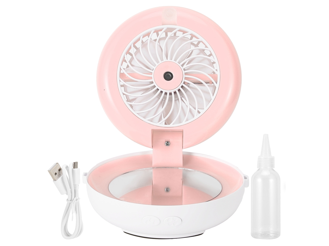 Ventilador Humidificador Eléctrico de Mesa, Dobrável, com Usb, Espelho de Maquilhagem, em Rosa LAXISCREED