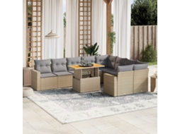 Vidaxl 10 Pcs Conjunto De Sofás P/ Jardim Com Almofadões Vime Pe Bege