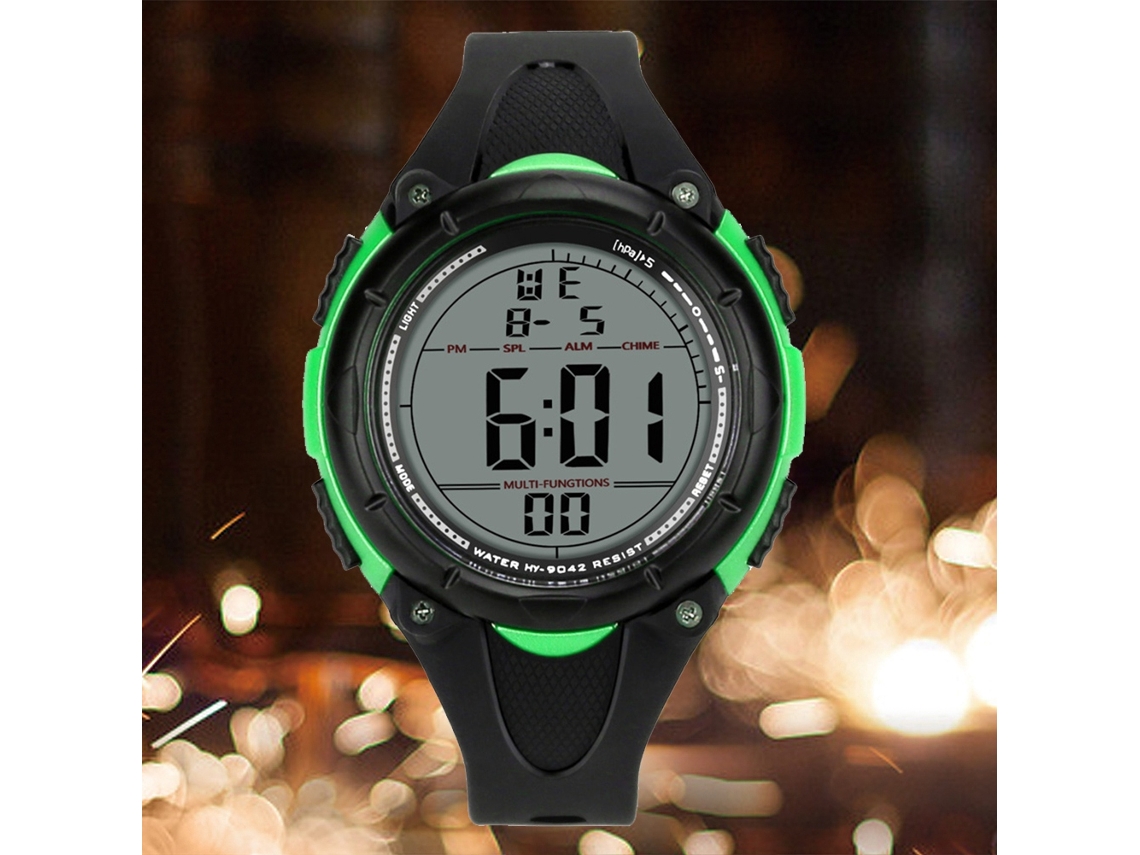Relógio de pulso eletrônico masculino de silicone para negócios, verde.
