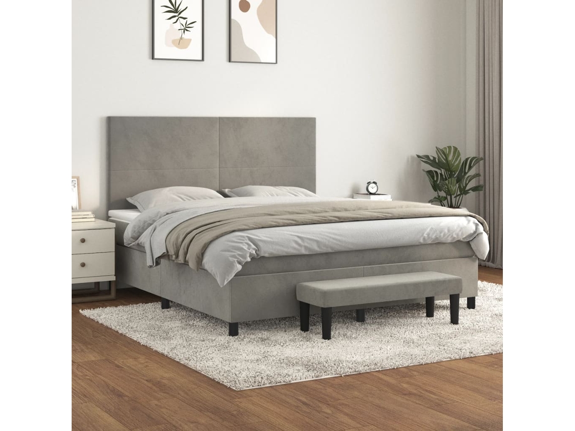 Vidaxl Cama Com Molas/colchão 180x200 Cm Veludo Cinzento-claro