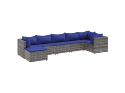 Maison Exclusive - 7 Pcs Conjunto Lounge De Jardim C/ Almofadões Vime Pe Cinzento