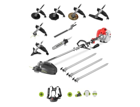 Ferramenta Multifunções Gasolina Motor 2T 65Cc 4.9Cv 9 Ferramentas de Corte Guiador Duplo Arnês Podadora Corta-Sebes GREENCUT Gm650X-9