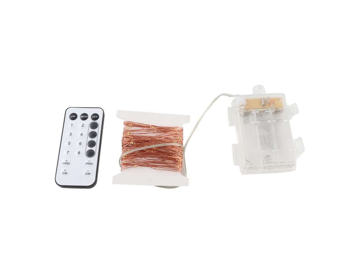 Luz de Fio Cobre Solar 10m 100 Leds 8 Modos Ip65 Bateria 600mah Verde Jardim | S/MARCA