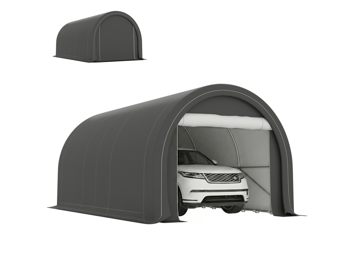 Garagem Exterior para Carro 3x5 M Impermeável com Tecido Pe Resistente Estrutura de Aço Galvanizado Upf30+ Cinzento Ge