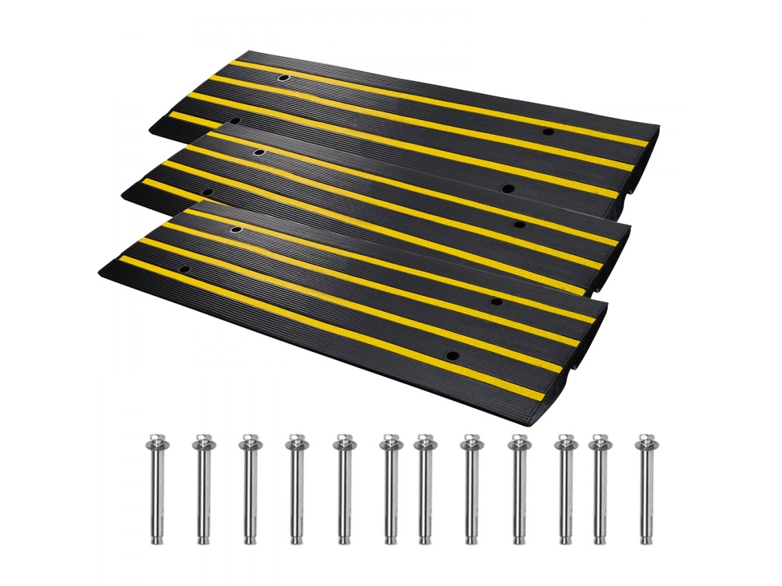 Conjunto De 3 Rampas De Borracha 6,5 Cm Para Acessibilidade E Proteção De Cabos Tekmaquinas