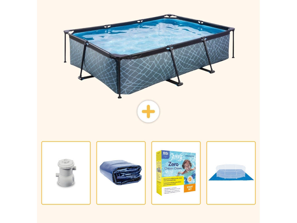 Piscina Exit Retangular Efeito Pedra 300x200x65 Cm com 4 peças EXIT TOYS