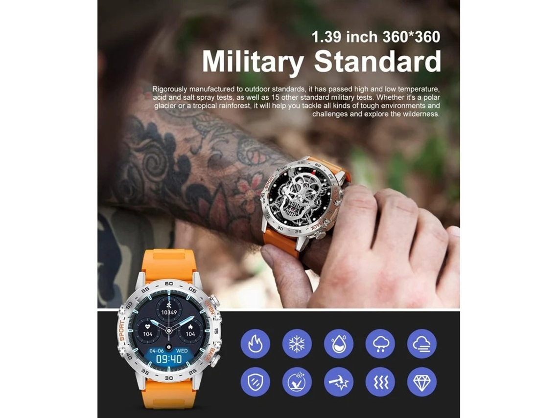 Relógio inteligente masculino Bestvite com chamadas Bluetooth, tela sensível ao toque HD de 1,39 polegadas, à prova d'água 5 ATM, relógio fitness com monitor de pressão arterial